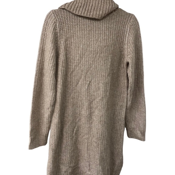 White House Black Market Wool Crochet Sweater Dress Cowl Neck Nude Medium - Picture 6 of 7